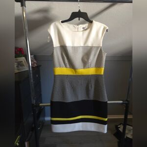 Sandra Darren Black, White, and Yellow Mini Dress